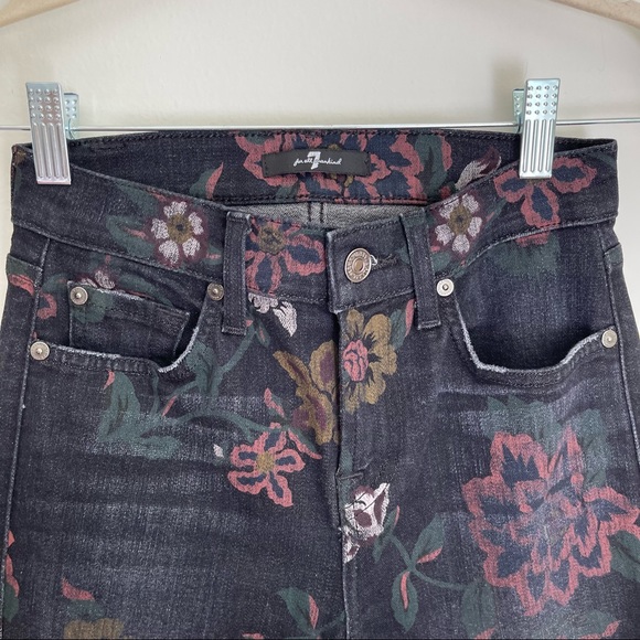 7 For All Mankind Dark Rinse Roxanne Ankle Raw Hem Floral Skinny Jeans, Size 24 - Picture 3 of 5